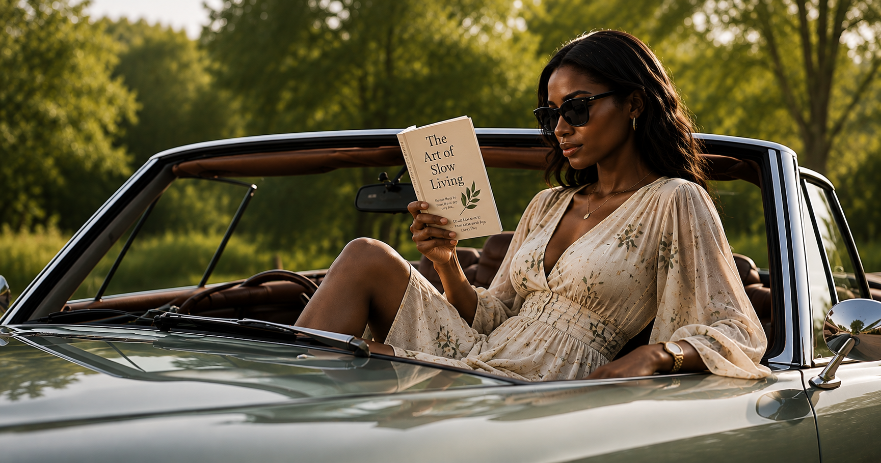 Stylish woman in a convertible car